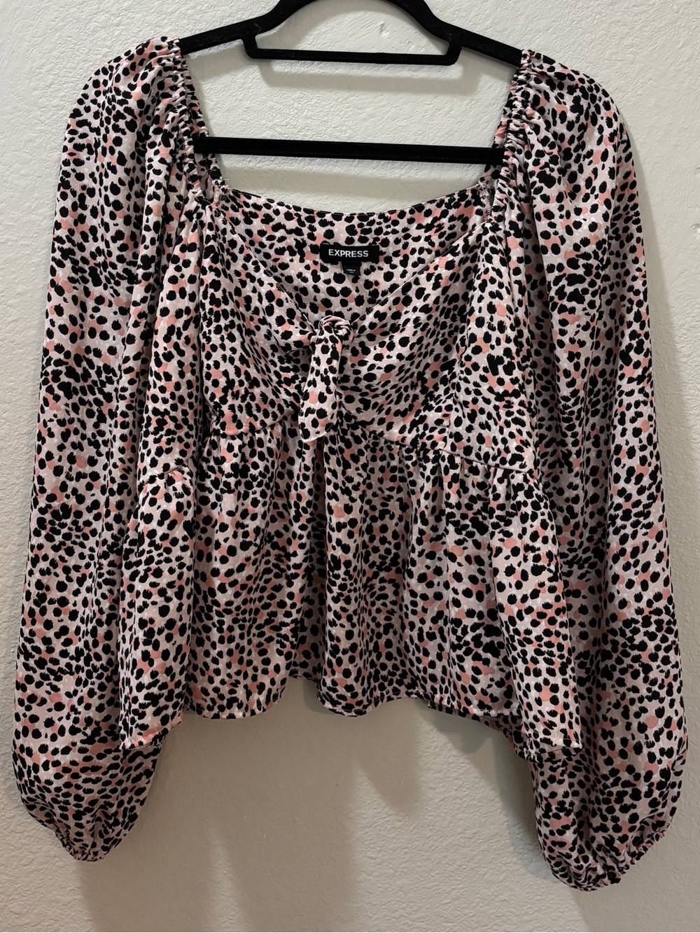 Express Pink Leopard Print Tie Front Peplum Blouse Size XL - Picture 1 of 7
